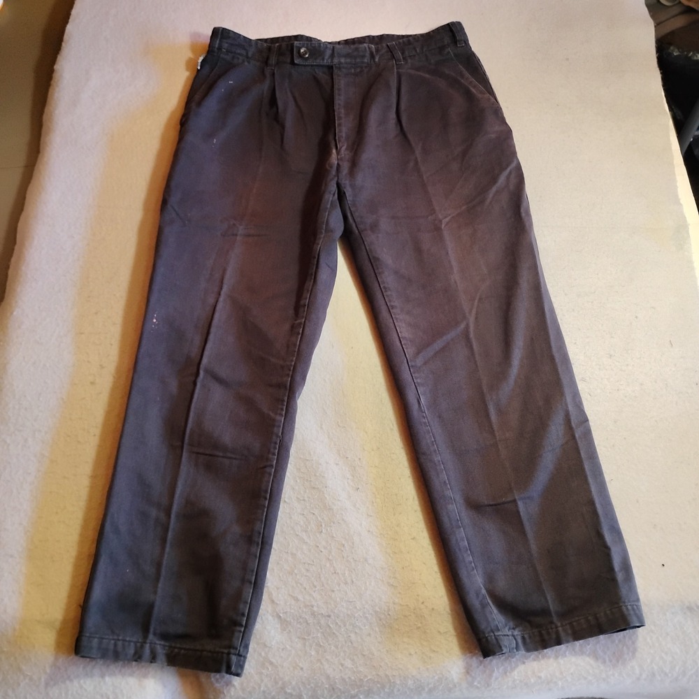 Burberry London Mens Pleated Chino Pants Navy Blue Cotton Size 34R Made Tunisia
